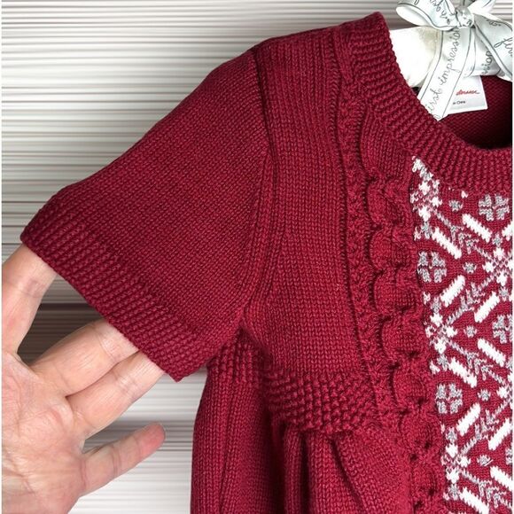 Hanna Andersson Short Sleeve Fair Isle Knit Sweater Burgundy Cotton Wool Dress 2 - Picture 3 of 12